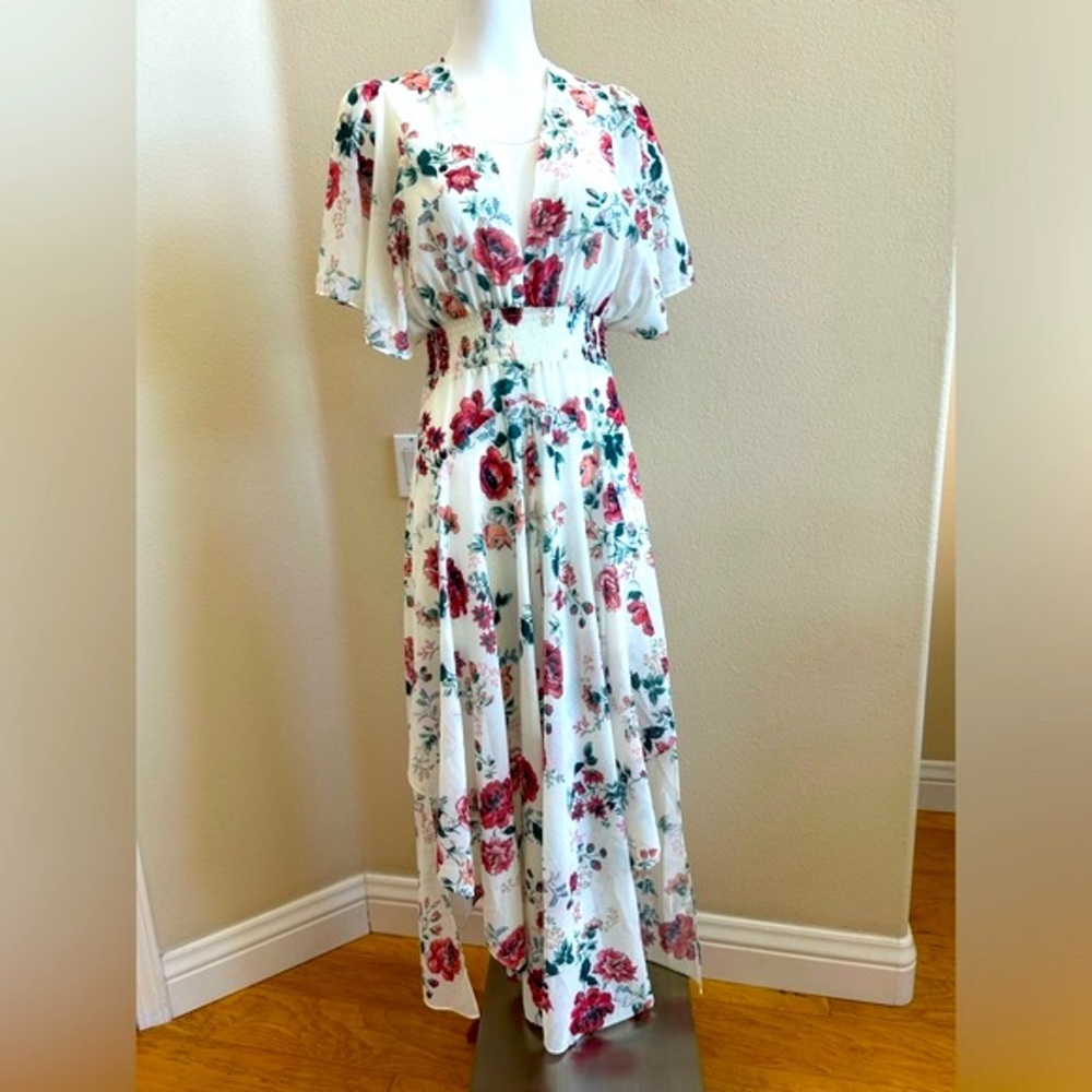 Maje Rachelle Asymmetric Floral Print on Off White size 3 or Small Slit Front - Picture 6 of 13